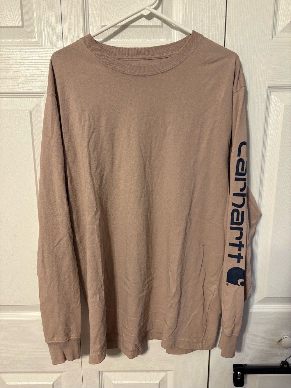 Carhartt Long Sleeve Tee in Taupe with Navy Sleeve Logo- LOOSE FIT